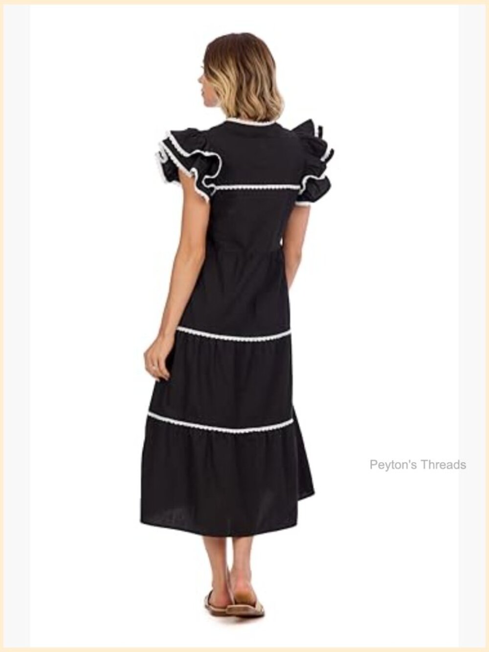 Cotton Poplin Midi Dress with Scalloped Trim - Picture 3 of 5